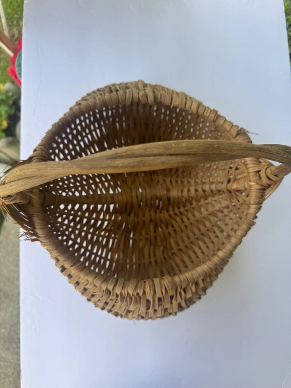 Vintage Handwoven Double Gathering Basket Egg Harvest Market Basket Woven Handle